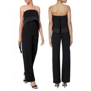 NWT Intermix Margarita Black Off Shoulder Contrast Embroidery Strapless Jumpsuit